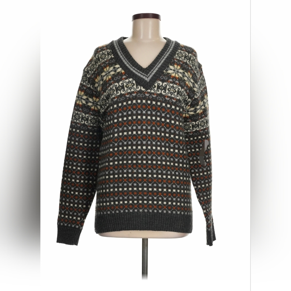 VTG Lord Jeff USA MADE Nordic Fair Isle Cricket V Neck Sweater Orlon Acrylic M